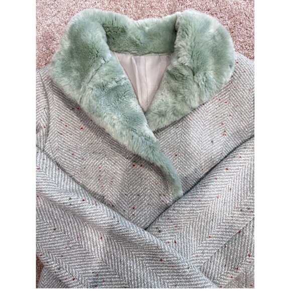 Green Herringbone Long Wool Coat - Picture 4 of 5